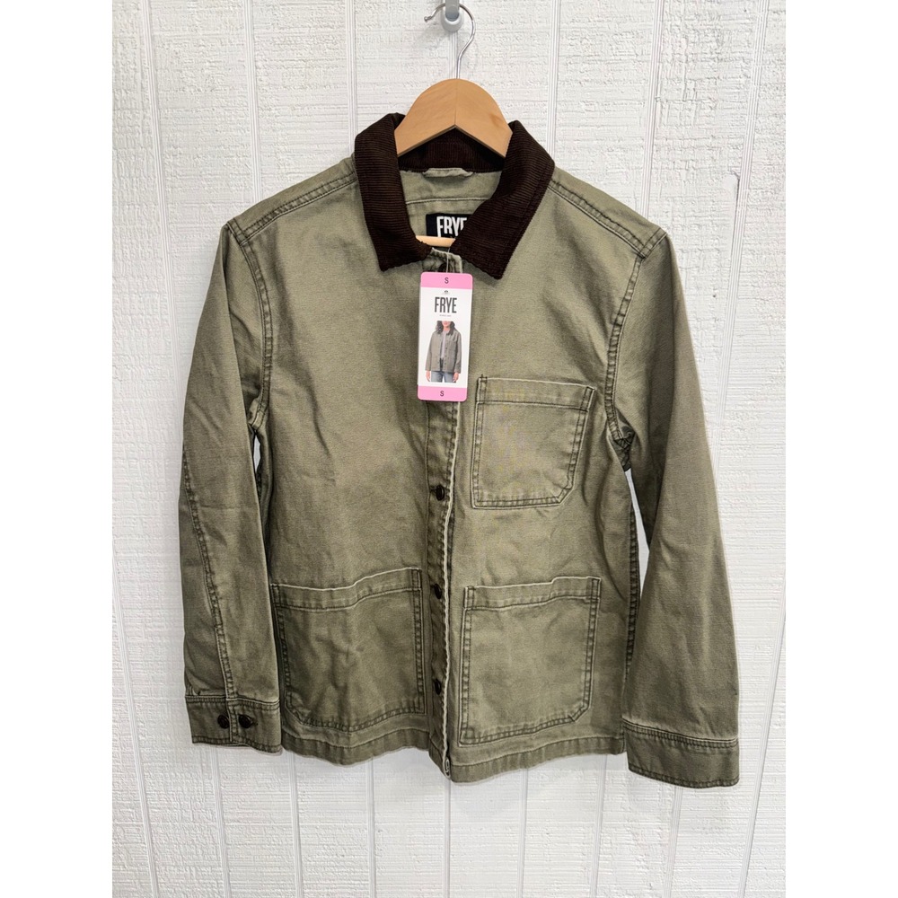 Frye Barn Jacket Women Olive Green Corduroy Collar Canvas Chore Coat Small NWT